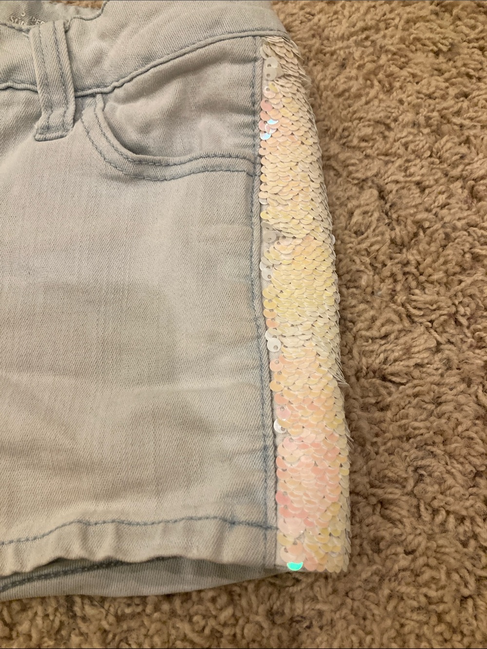 Cat & Jack Light Blue Denim Shorts with Ivory Sequin Side Panels - Picture 4 of 7